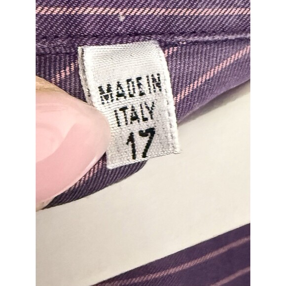 Duncan Quinn Striped Purple Button Down Shirt Cotton Silk Blend Size 17 - Picture 5 of 7
